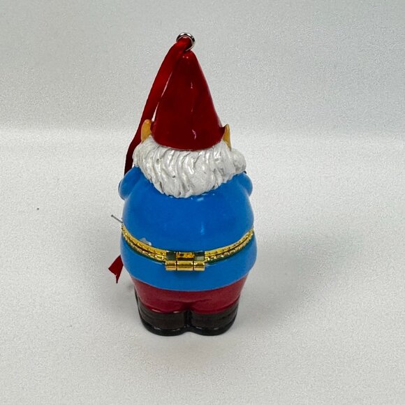 Blue Santa Gnome Porcelain Box Hinged Trinket Box Christmas Ornament - Picture 3 of 8